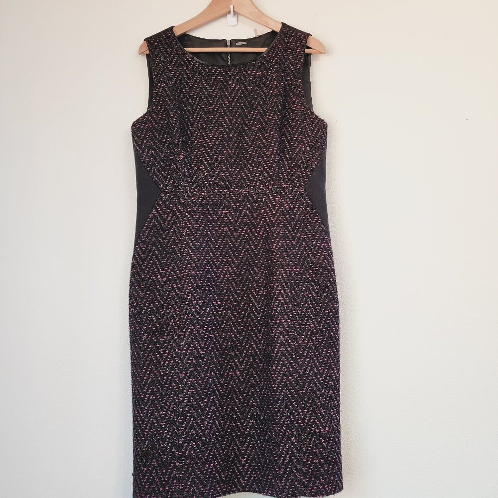 Elie Tahari Womens Sleeveless Midi Tweed Sheath Dress 12/L Wool blend Classic